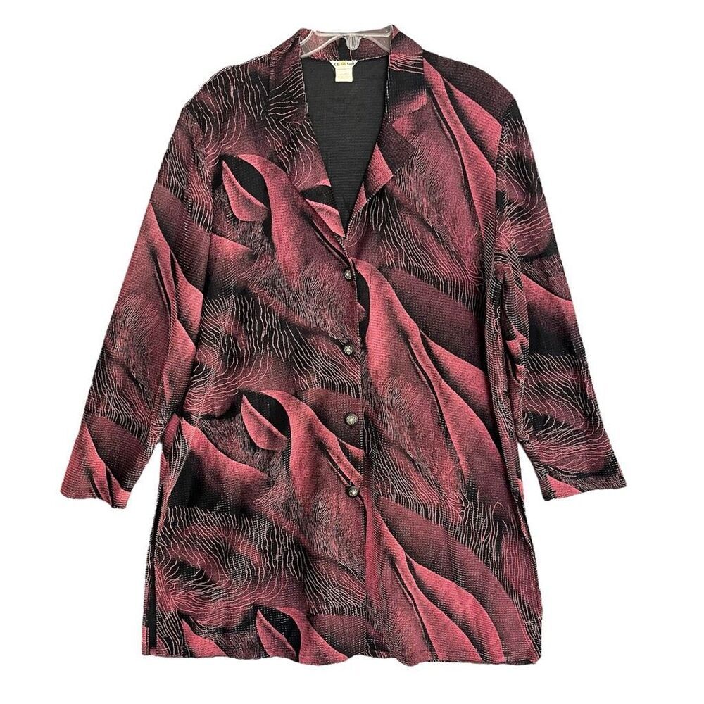 Clara Sun Woo Metallic Lagenlook Topper Jacket 2XL Pink Black Wrinkle Resistant